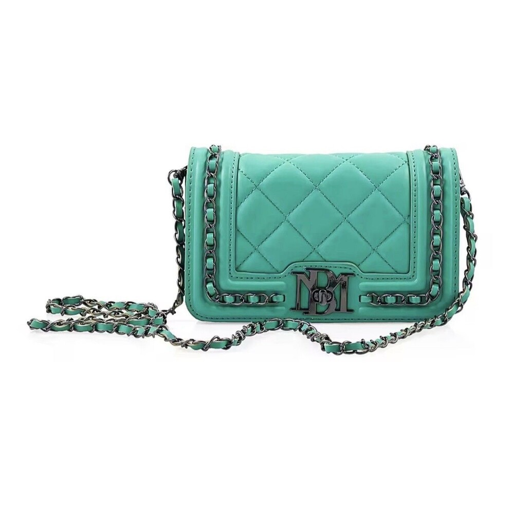 Badgley Mischka Green Crossbody Quilted Bag Frame Braided Chain MSRP $99 NWT